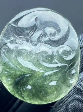 天然水晶原色绿发晶雕刻九尾狐狸饰品男女款毛衣项链挂件吊坠特惠