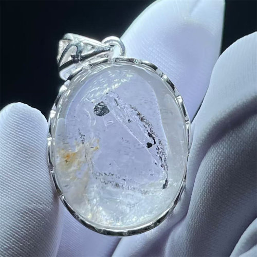 天然水晶全包裹流动水胆异象裸石银镶嵌款项链挂件吊坠一物一图