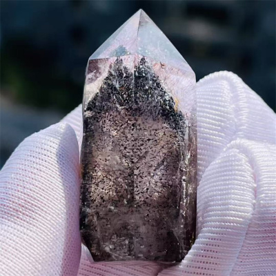 天然水晶超七发银山景石柱把玩项链挂件吊坠一物一图款