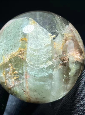 天然水晶幽灵千层山景石球把玩居家办公桌面小摆件配座一物一图