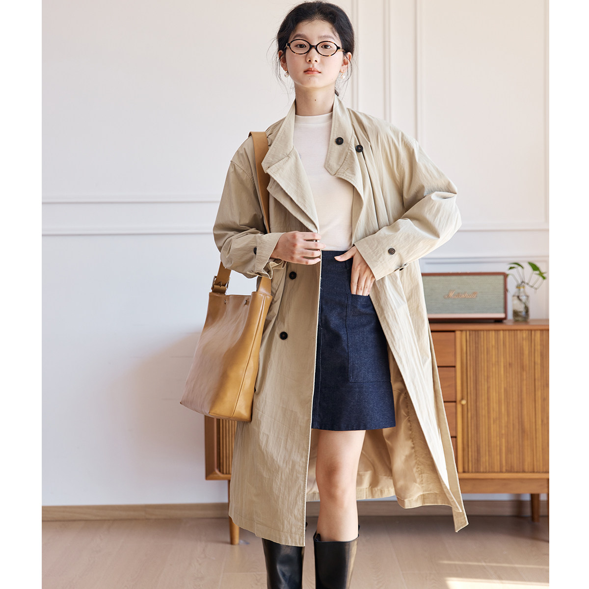 子陌推荐！肌理感微皱百搭中长款外套女秋装新品
