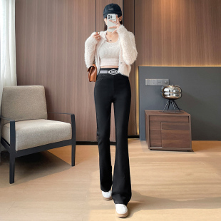 秋冬季加绒微喇裤女初中高中学生休闲高腰显瘦弹力加厚喇叭裤子