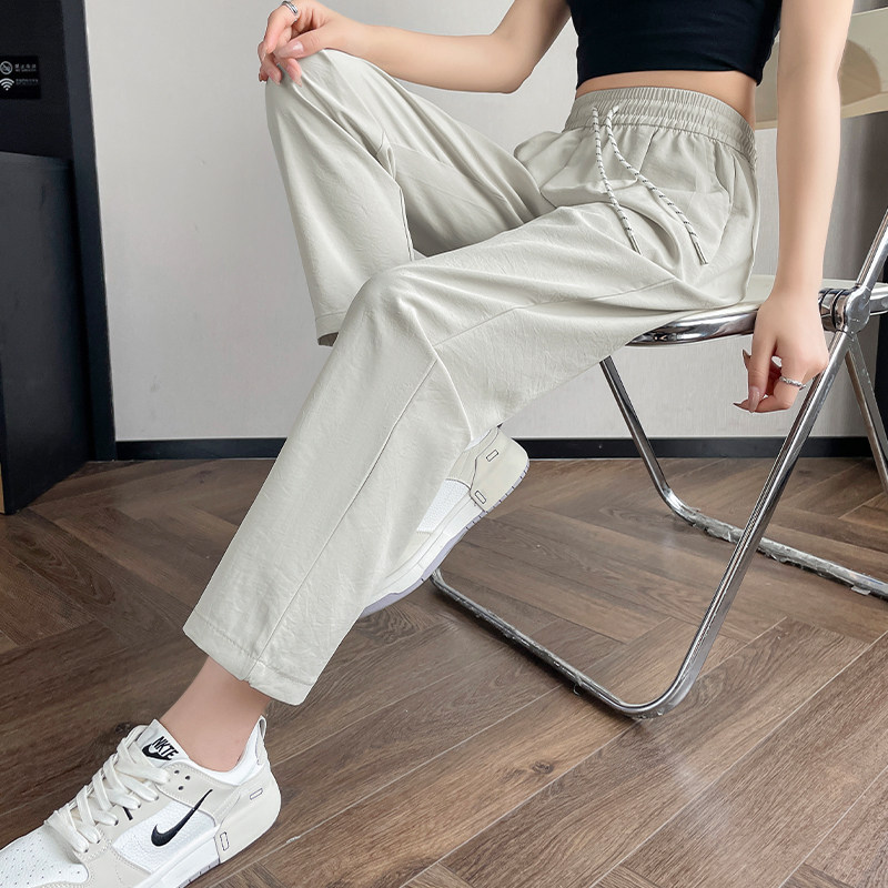 夏季薄款八分冰丝凉凉裤女初中高中学生小个子高腰宽松九分直筒裤