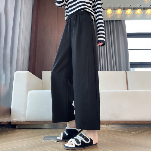 春秋季小个子八分阔腿裤女初中高中学生宽松弯刀裤休闲九分直筒裤