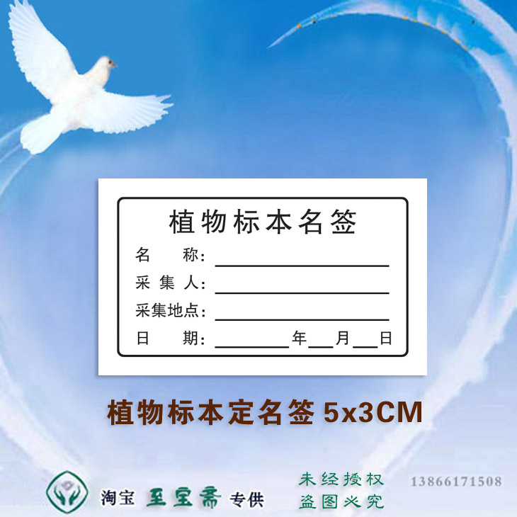 不干胶植物标本名签5x3cm/植物定名签 台纸标签 可开票
