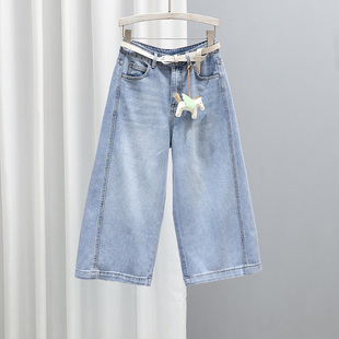 2026春夏新款8分牛仔裤女高腰宽松显瘦阔腿裤休闲复古百搭直筒裤