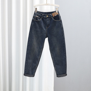 加绒百搭加厚老爹哈伦裤 宽松显瘦小脚萝卜裤 女新款 2025秋冬牛仔裤