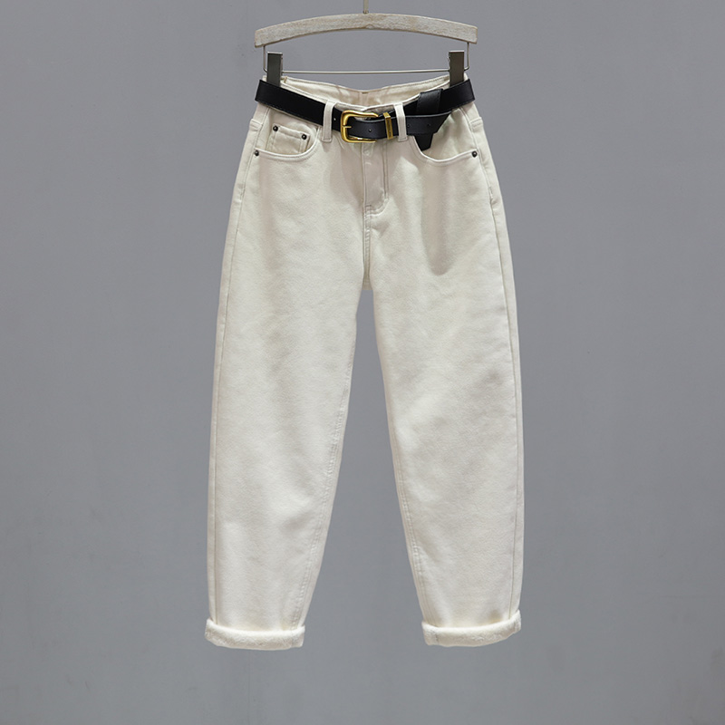 米白色加绒加厚牛仔裤女2025秋冬新款高腰哈伦裤宽松显瘦萝卜裤子,女装/女士精品,牛仔裤,淘宝优惠券,粉丝福利购,淘宝优惠卷
