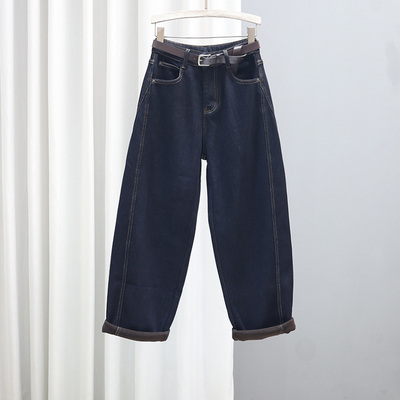 冬季深色加绒加厚牛仔裤女