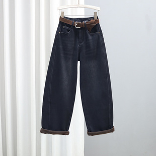 子潮新款 2025秋冬加厚牛仔裤 长裤 百搭宽松显瘦加绒哈伦裤 女老爹裤