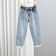 新款 2025冬季 潮时尚 百搭萝卜裤 加绒牛仔裤 女浅蓝色加厚保暖哈伦裤