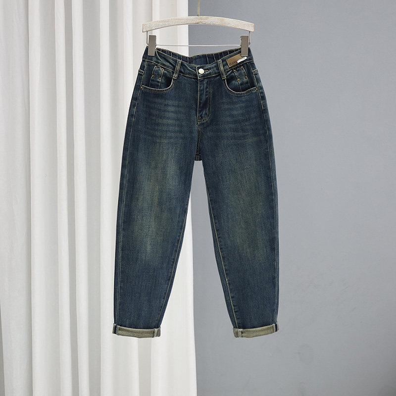 半松紧春季新款高腰牛仔裤女2025宽松显瘦时尚哈伦裤百搭萝卜裤子,女装/女士精品,牛仔裤,淘宝优惠券,粉丝福利购,淘宝优惠卷