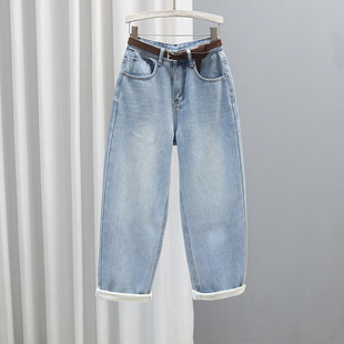 长裤 百搭宽松显瘦加绒哈伦裤 子 女老爹裤 2025秋冬加厚浅蓝色牛仔裤