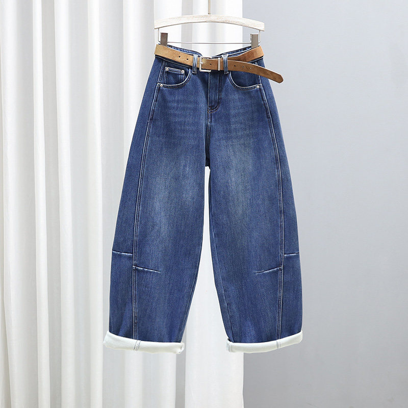 冬季加绒加厚高腰牛仔裤女休闲