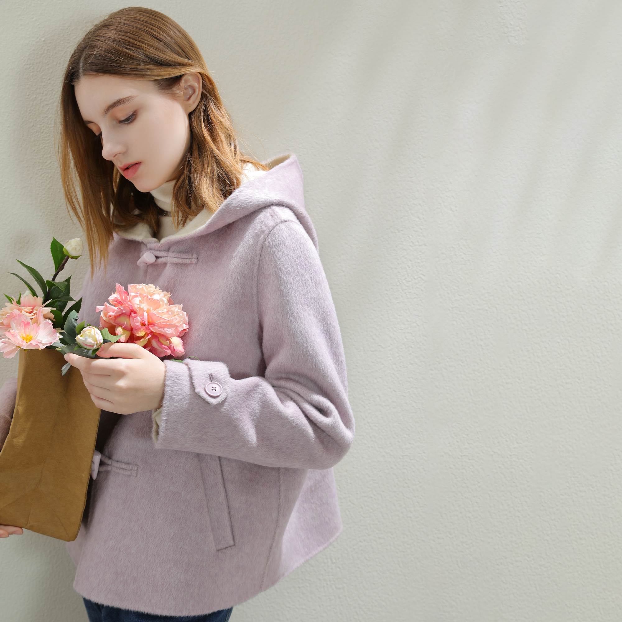 秋冬新款学院风羊毛呢双面呢大衣