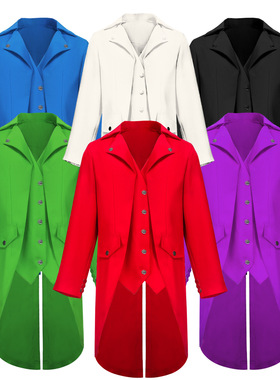 wish新款欧美男装 中世纪复古服装男款中长朋克复古燕尾服男