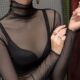 上衣 黑色堆堆领蕾丝衫 2021早春高领网纱打底衫 女内搭洋气纱衣大码