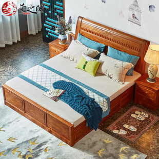 兰之阁 床双人床1.8米实木刺猬紫檀明清古典雕刻大床 红木暗箱中式
