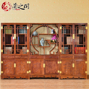 LI117 兰之阁 实木书橱书架组合 红木书柜 花梨木中式 书房家具特价