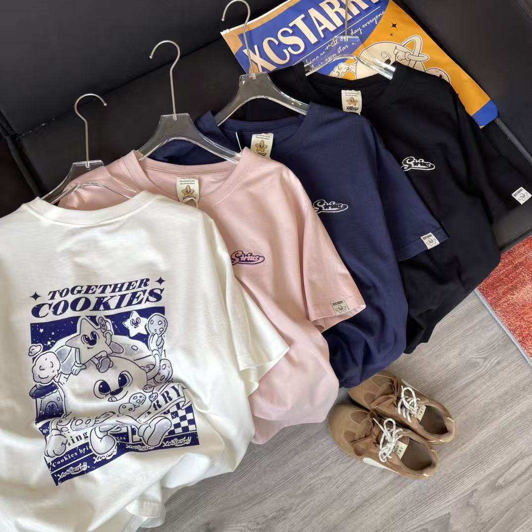 26夏日新品XCstarry纸袋 韩系纯棉210g双纱透气吸汗水印短袖女士t