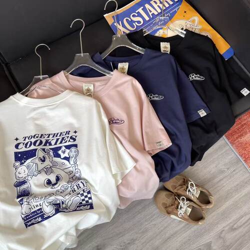 26夏日新品XCstarry纸袋 韩系纯棉210g双纱透气吸汗水印短袖女士t