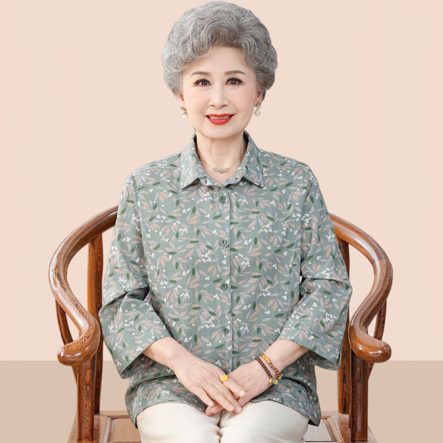 中老年纯棉长袖衬衫妈妈装翻领碎花奶奶衬衣婆婆春秋夏女装小衫