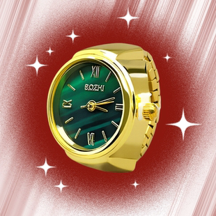 时尚 优雅迷你戒指小绿表情侣手指表女士便携绿色表盘石英表轻奢