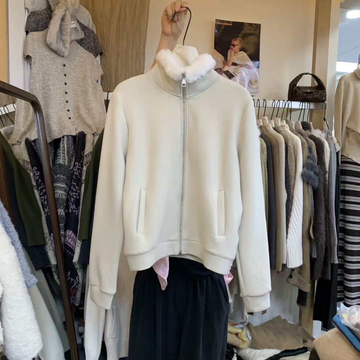 洋气毛毛立领拉链外套女休闲开衫