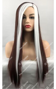 X战警 逆转未来-罗刹女--长款动漫游戏假发 深棕白拼色侧分长直发