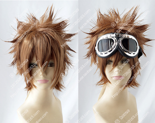 cosplay假发 数码宝贝 八神太一 棕色爆炸 造型 翻翘短发可选风镜