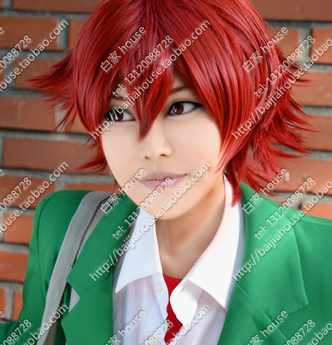 cosplay假发 弱虫脚踏板 飙速宅男 鸣子章吉 丸井文太 红色短发图片