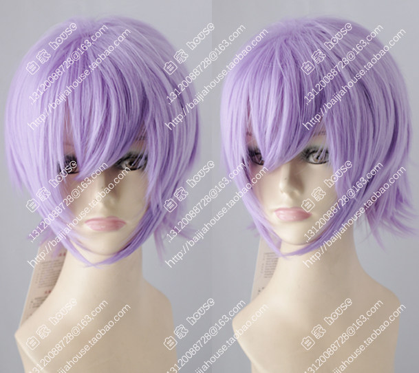 cosplay假发 浅紫色 藕荷色 万用收脸翻翘短发 日韩美少年假发