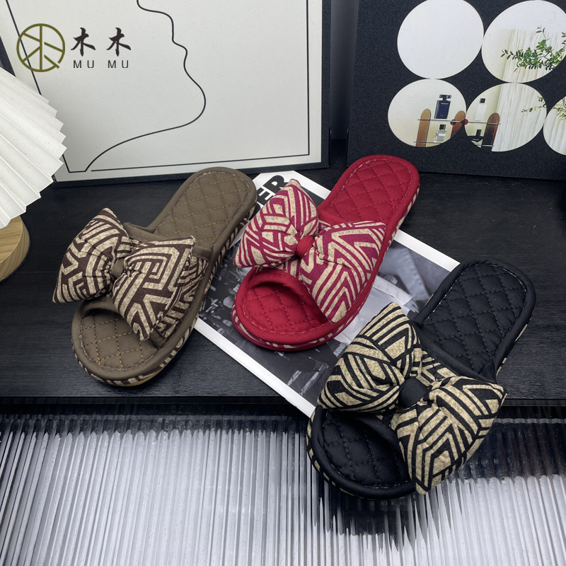 新款情侣布艺加厚拖鞋蝴蝶结软底室内防滑家居静音地板拖四季男女,居家布艺,居家亚麻拖鞋,淘宝优惠券,粉丝福利购,淘宝优惠卷