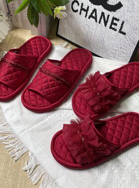 居梦家新年款结婚红色本命年室内三层加厚情侣婚庆牛筋底防滑拖鞋