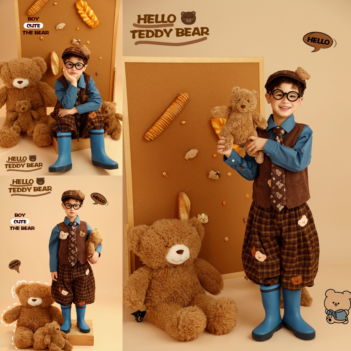 新款儿童摄影服装焦糖色复古风大童拍照服装男女宝宝拍摄主题道具