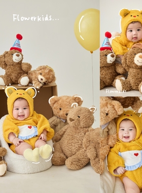 儿童摄影服装黄色小熊百日照主题宝宝百天照周岁照拍照服装道具