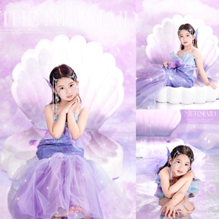儿童摄影服装梦幻紫色美人鱼公主迪士尼童话拍照连衣裙人鱼姬裙