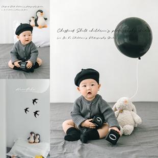 儿童摄影服装小燕子极简灰居家纪实风男女宝宝百天照周岁照拍照衣