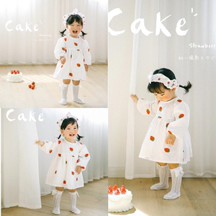 儿童摄影服装简约可爱草莓连体裙宝宝拍照服装影楼女童艺术照服装