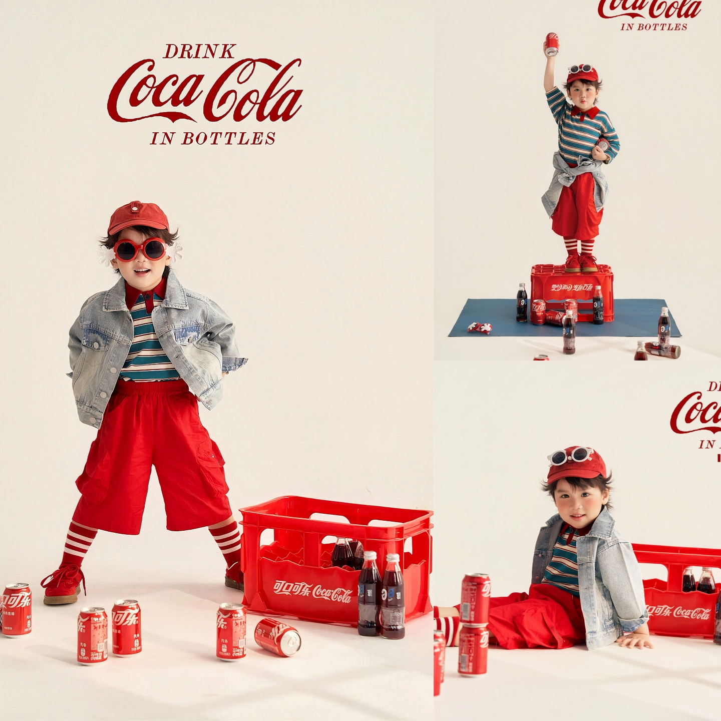 儿童摄影服装复古美式可乐主题时尚潮童套装影楼拍照男女写真艺术