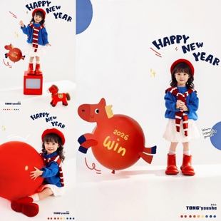 2026新款儿童摄影服装马年主题影楼蓝色女孩艺术照写真拍照衣服