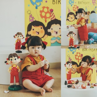 儿童摄影服装不二家女孩周岁照拍照服装一岁生日场景拍照道具