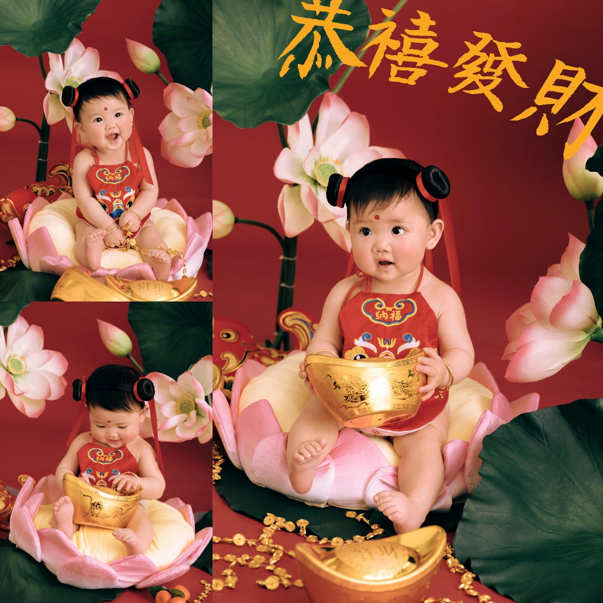 年画娃娃新年儿童摄影服装春节复古怀旧福娃宝宝百天周岁拍照道具