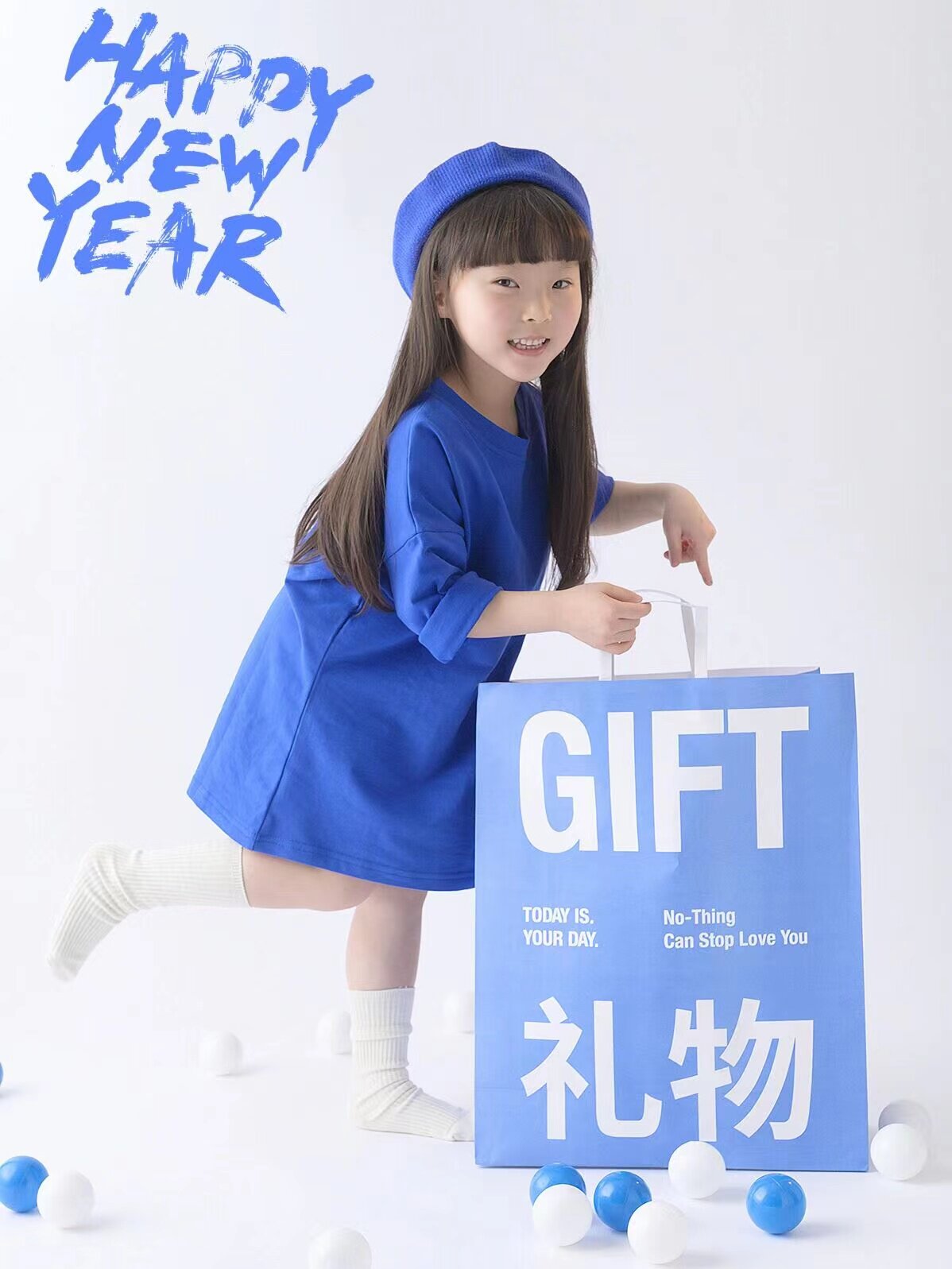 儿童摄影服装克莱因蓝礼物主题影楼女孩大童宝宝艺术照拍照服装