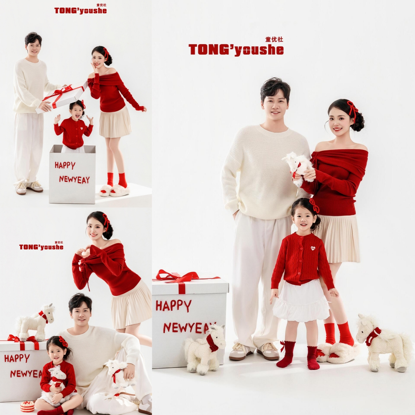 新年红色全家福亲子装