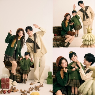 圣诞树亲子毛衣秋冬摄影服装2026新年一家三口全家福母女拍照道具