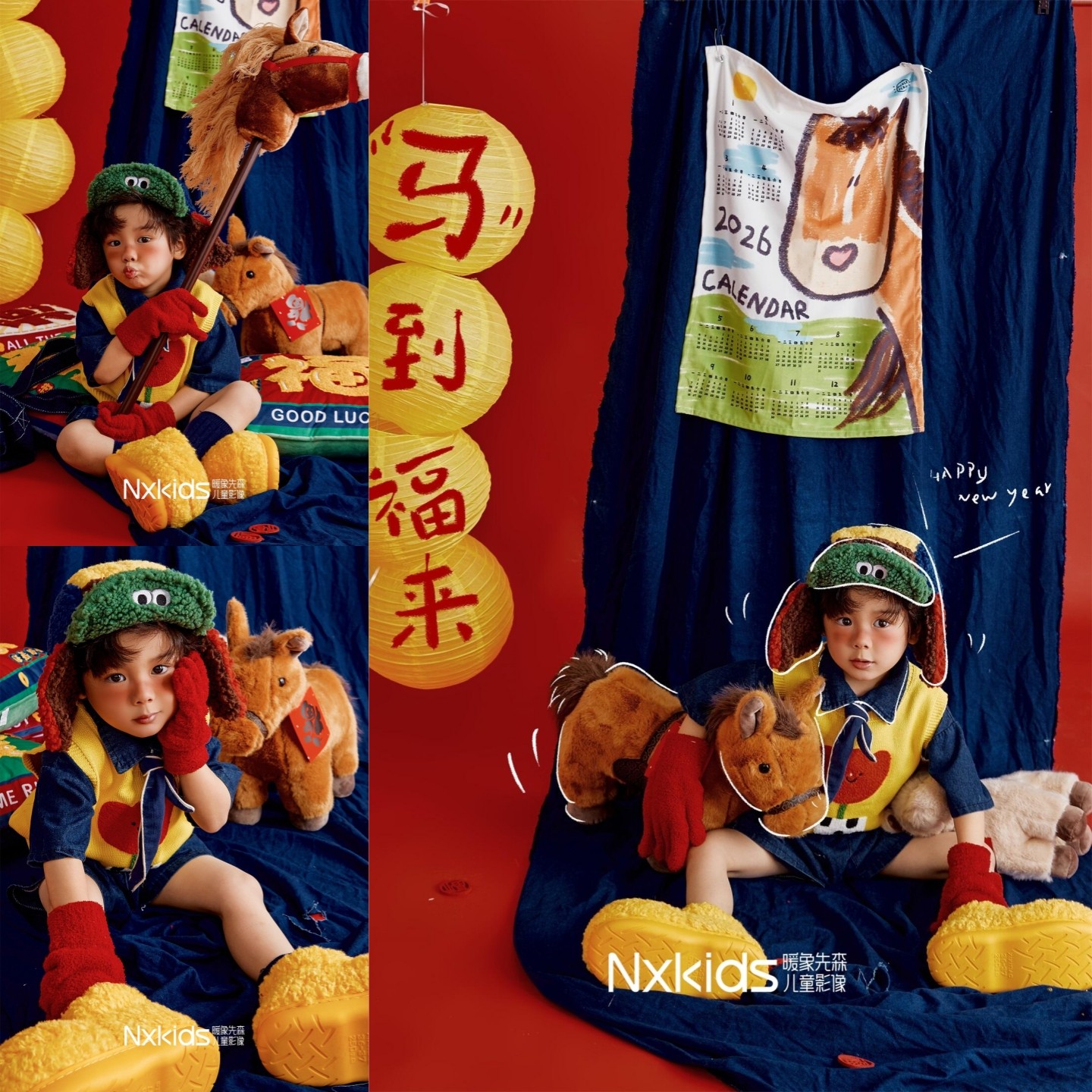 新年儿童摄影服装马年多巴胺卡通宝宝照影楼男女小马造型主题道具