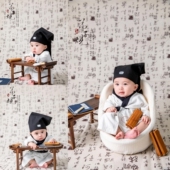 摄影主题服装 新生儿道具古装 书生复古婴儿拍照宝宝满月百天中式