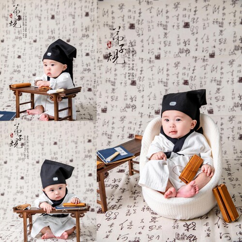 新生儿道具古装书生复古婴儿拍照宝宝满月百天中式摄影主题服装