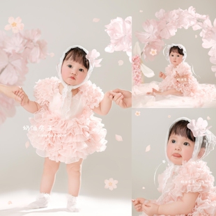 春日樱花甜美粉色公主裙女童婴儿拍照礼服儿童摄影艺术写真服装